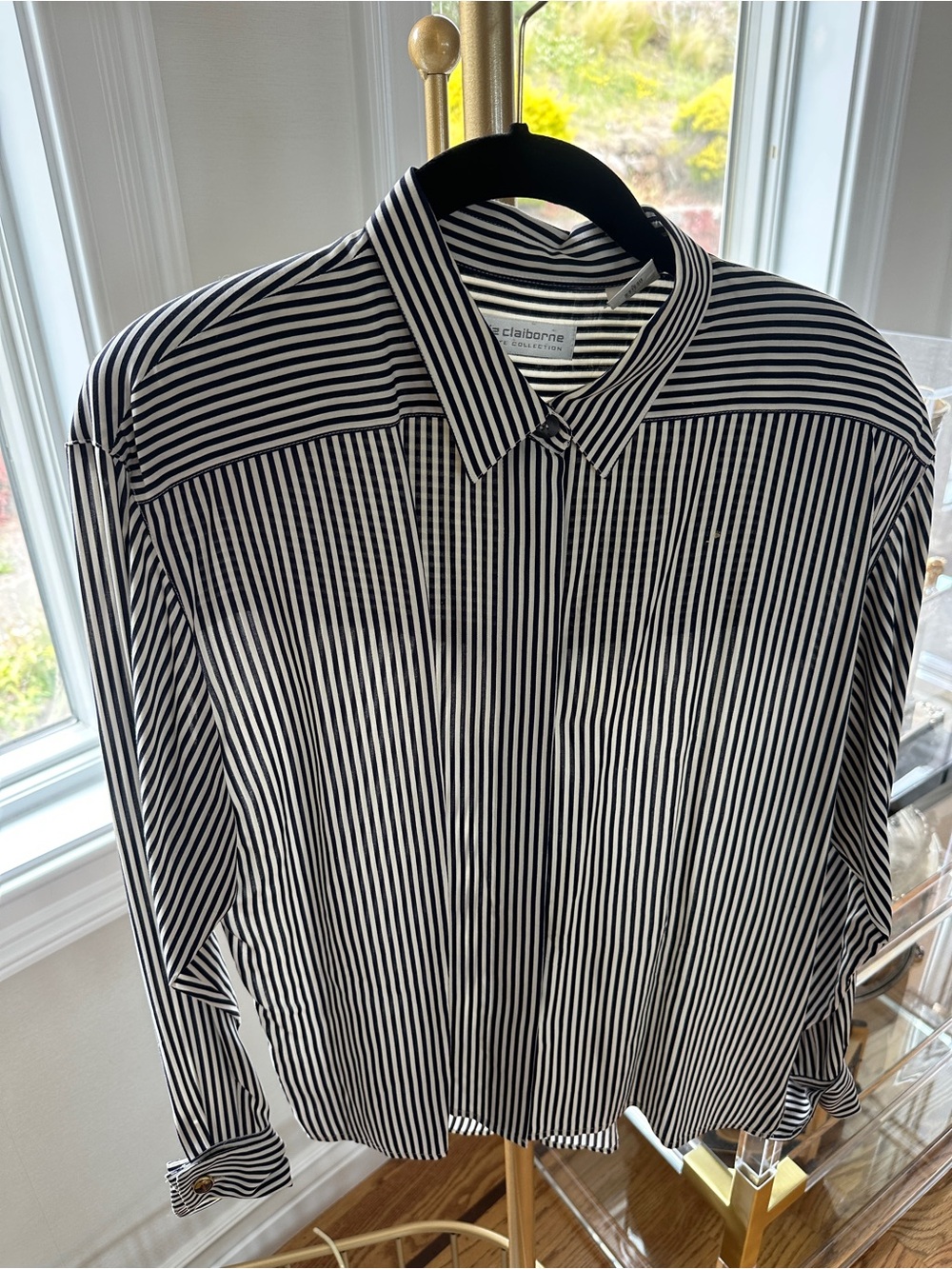 Liz Claiborne Black and White Vertical Stripe Dress Shirt
